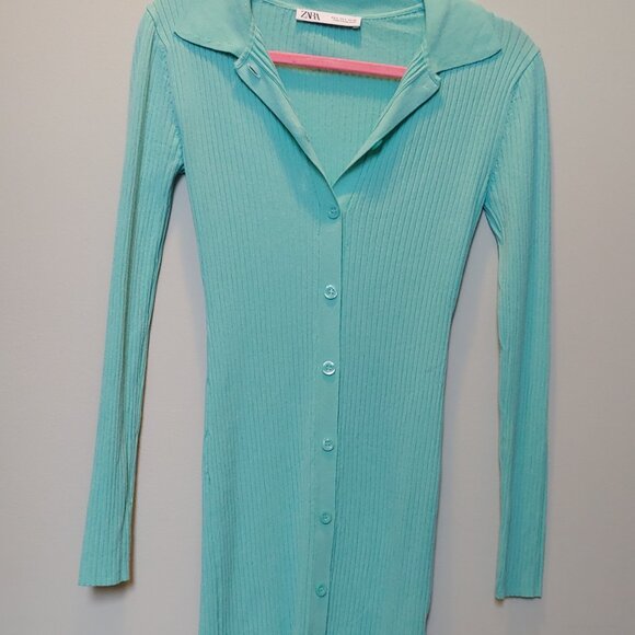 Zara Teal Bodycon Long Sleeve Dress - Picture 2 of 4